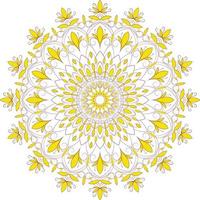 Flickering vector coloring mandala ornamental design. Colored yellow petals. Circle and symmetric