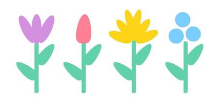 Vector set icons of colorful flowers in flat style.