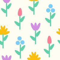 Vector seamless pattern with colorful flowers in flat style.