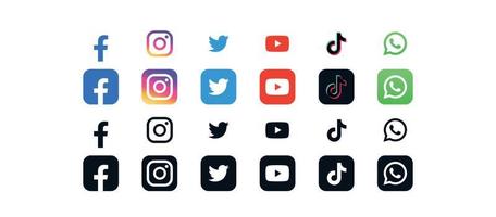 Social media icons set and popular social applications modern logos flat vector illustration.