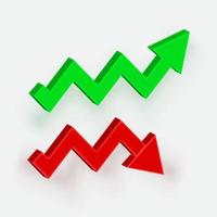 gráfico de negocios flecha arriba y abajo sobre fondo blanco, comercio de ganancias y pérdidas del comerciante, gráfico de símbolo o icono de gráfico vector