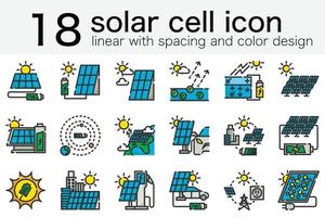 set of solar cell panel photovoltaic icon in minimal linear with space design vector