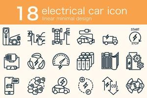 conjunto de diseño lineal mínimo de coche eléctrico ev vector