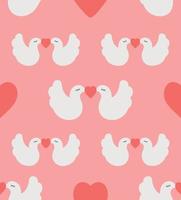 Concept of wedding pattern with doves and hearts. Image isolated on pink background. Colored background. Vector illustration. Duplicate objects