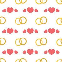 Concept of repeating rings and hearts on white background. Wedding pattern for printing on wrapping paper invitations banners. Vector illustration