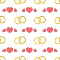 Concept of repeating rings and hearts on white background. Wedding pattern for printing on wrapping paper invitations banners. Vector illustration