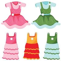 Set of girl and baby girl dress in multiple colors vector