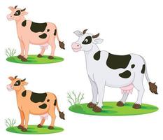 Set of cartoon smiling Cow in different colors with live outline vector