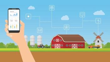 smart farming data monitoring analyze via mobile smartphone technology vector