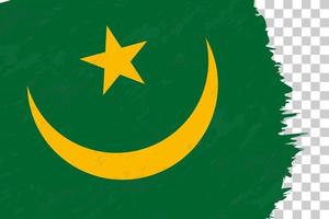 Horizontal Abstract Grunge Brushed Flag of Mauritania on Transparent Grid. vector