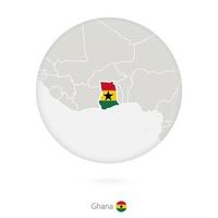 mapa de ghana y bandera nacional en un círculo. vector