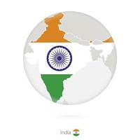 mapa de india y bandera nacional en un círculo. vector