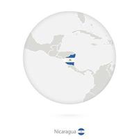 mapa de nicaragua y bandera nacional en un círculo. vector