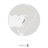 Map of Lebanon and national flag in a circle. vector