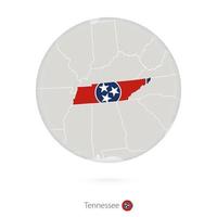 mapa del estado de tennessee y bandera en un círculo. vector