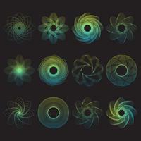 Set of abstract dotted spiral vortex. Spiral icons of various shapes. Vector illustration