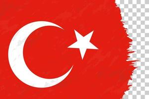 Horizontal Abstract Grunge Brushed Flag of Turkey on Transparent Grid. vector