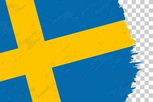Horizontal Abstract Grunge Brushed Flag of Sweden on Transparent Grid. vector
