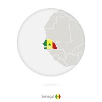 Map of Senegal and national flag in a circle. vector