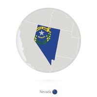 Map of Nevada State and flag in a circle. vector