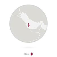 mapa de qatar y bandera nacional en un círculo. vector