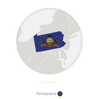 Map of Pennsylvania State and flag in a circle. vector