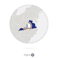 Map of Virginia State and flag in a circle. vector