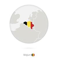 mapa de bélgica y bandera nacional en un círculo. vector