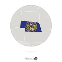 Map of Nebraska State and flag in a circle. vector