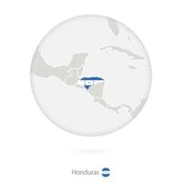 mapa de honduras y bandera nacional en círculo. vector