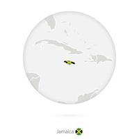 mapa de jamaica y bandera nacional en un círculo. vector