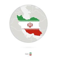 mapa de irán y bandera nacional en un círculo. vector