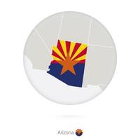 Map of Arizona State and flag in a circle. vector