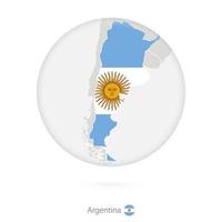 mapa de argentina y bandera nacional en un círculo. vector