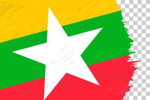 Horizontal Abstract Grunge Brushed Flag of Myanmar on Transparent Grid. vector