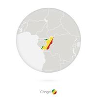 mapa de congo y bandera nacional en un círculo. vector