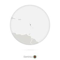 Map of Dominica and national flag in a circle. vector