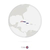 mapa de cuba y bandera nacional en un círculo. vector