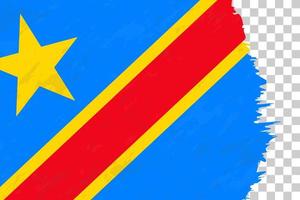 Horizontal Abstract Grunge Brushed Flag of DR Congo on Transparent Grid. vector