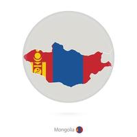 mapa de mongolia y bandera nacional en un círculo. vector