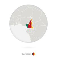 Map of Cameroon and national flag in a circle. vector