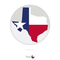 Map of Texas State and flag in a circle. vector