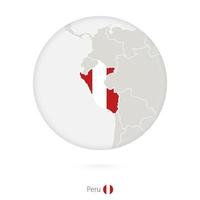 Map of Peru and national flag in a circle. vector