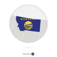 Map of Montana State and flag in a circle. vector