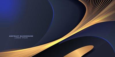 abstract dark navy blue background with golden curve line element luxury elegant vector