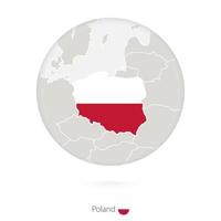 mapa de polonia y bandera nacional en un círculo. vector