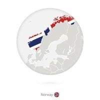 Map of Norway and national flag in a circle. vector