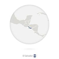 mapa de el salvador y bandera nacional en círculo. vector