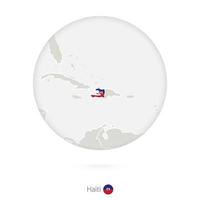 Map of Haiti and national flag in a circle. vector