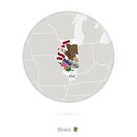 Map of Illinois State and flag in a circle. vector